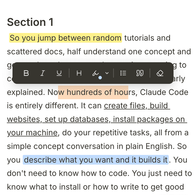LessonScriptor editing toolbar with color highlighting and text formatting